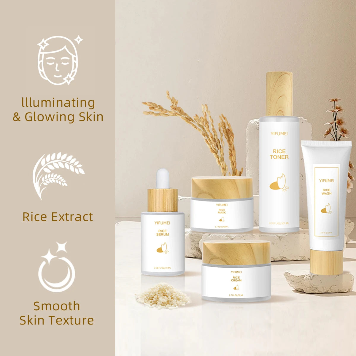 5pcs/set, Rice Skin Care Five-piece Box Set, Rice Moisturizing And Nourishing Series Products Holiday Gift Box, Perfect Gift